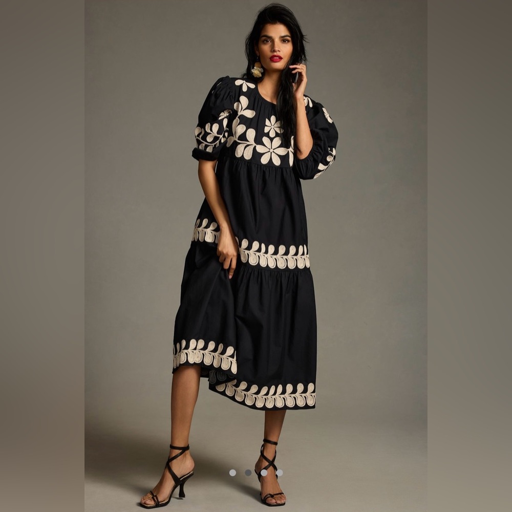 Anthropologie Black and Cream Floral Dress